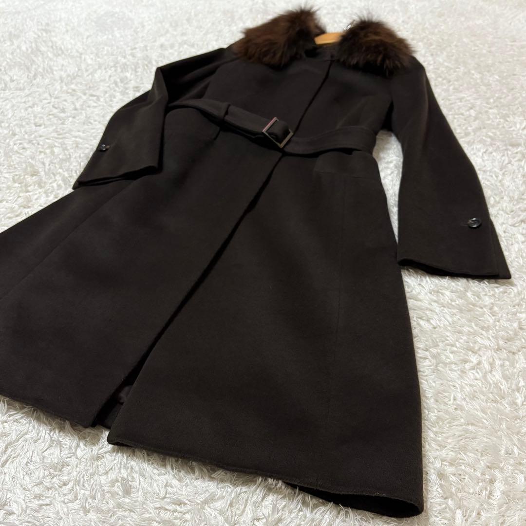 美品　23区　カシミヤ　ロングコート　ベルベットコート　フォックスファー　38
