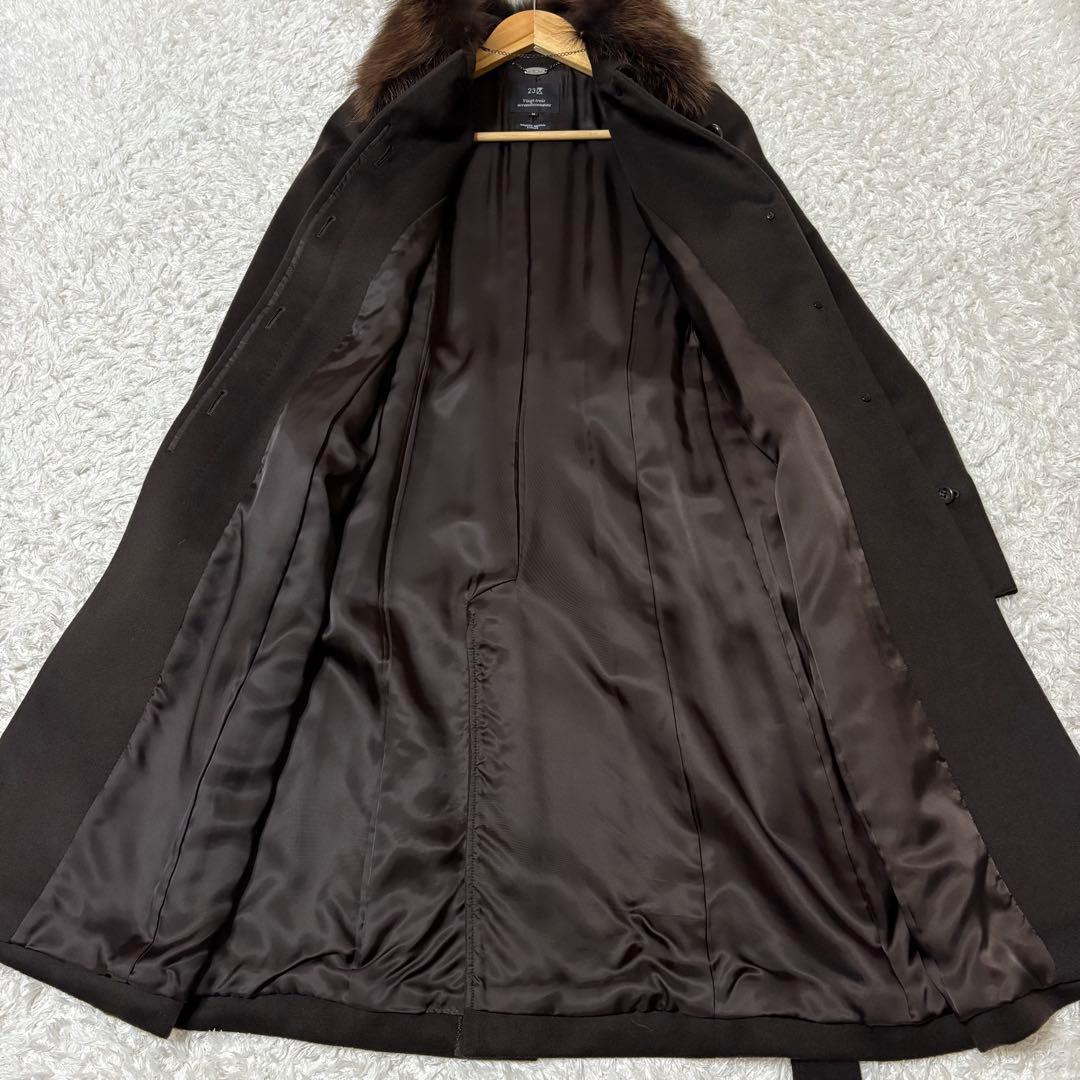 美品　23区　カシミヤ　ロングコート　ベルベットコート　フォックスファー　38