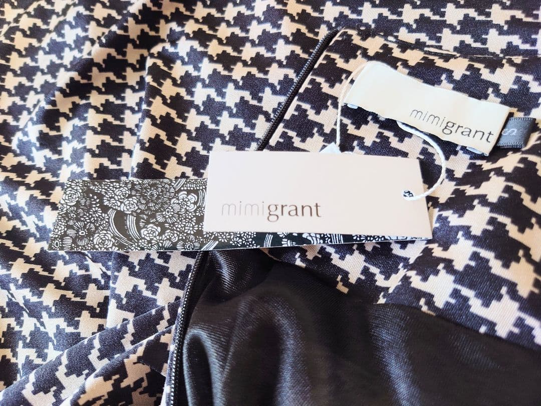 【新品未使用】Mimi Grant 七分袖 ひざ丈 ジャージーワンピ 千鳥格子