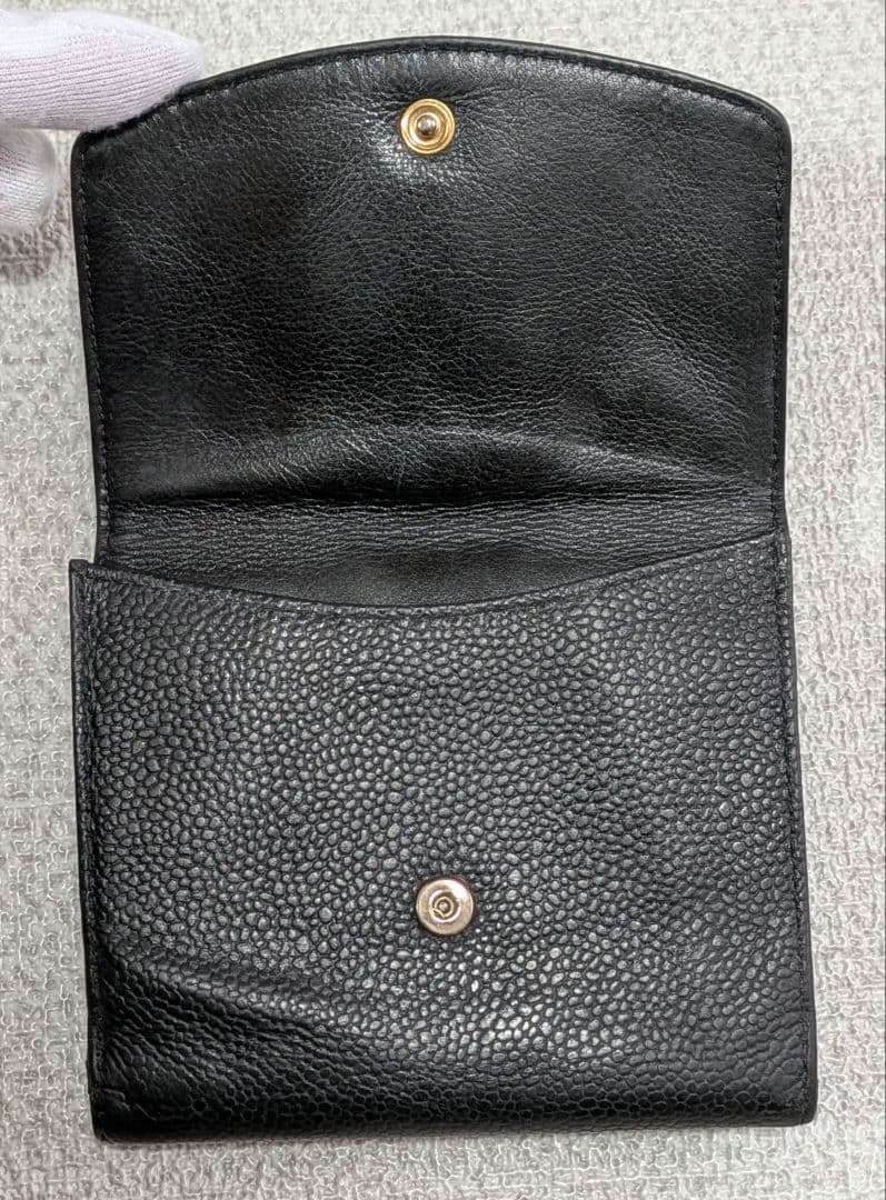 シャネル　デカココ　Wホック折り財布　キャビアスキン　黒　正規品　チェーン