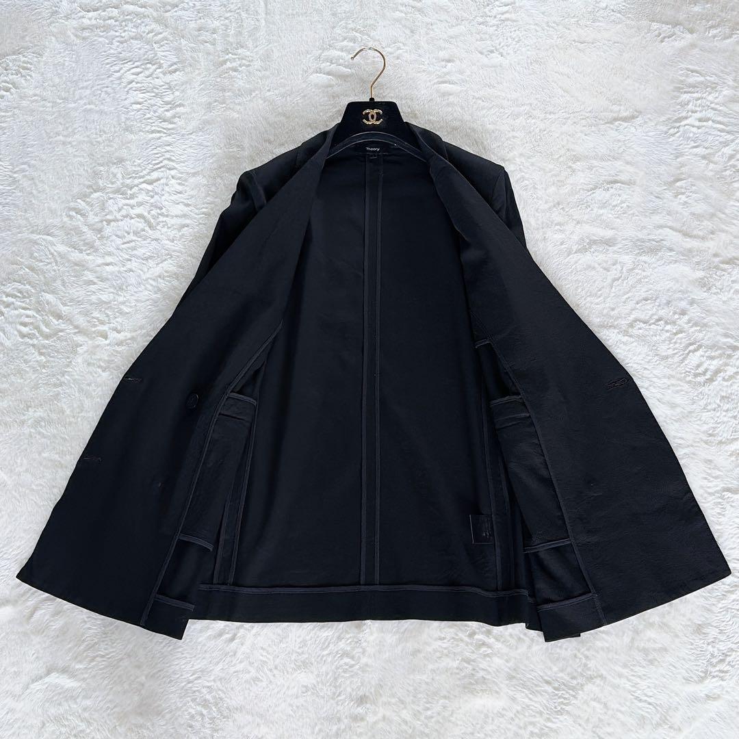 【セオリー】リネン混ストレッチ ダブルブレストジャケット ブラック 4 L相当