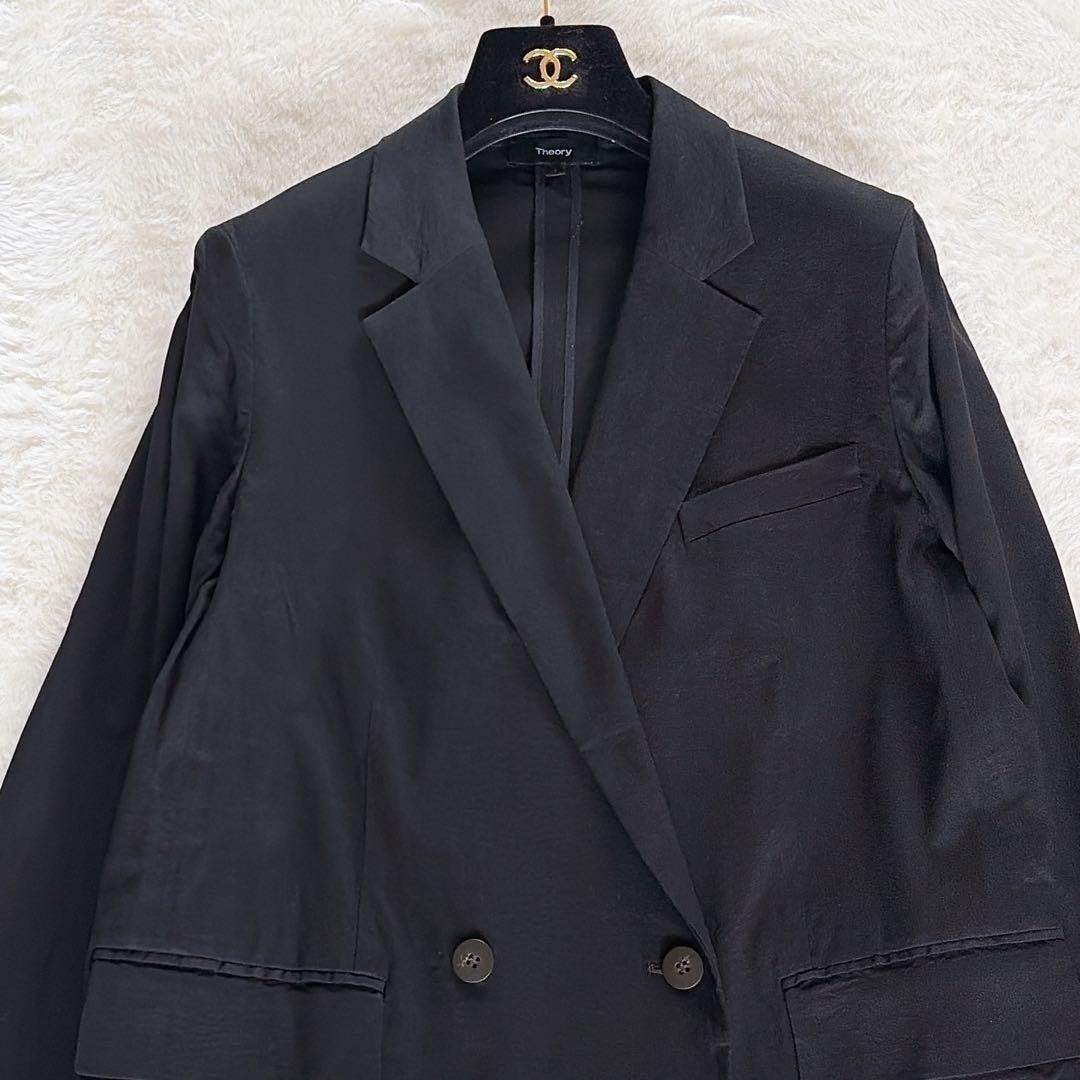 【セオリー】リネン混ストレッチ ダブルブレストジャケット ブラック 4 L相当