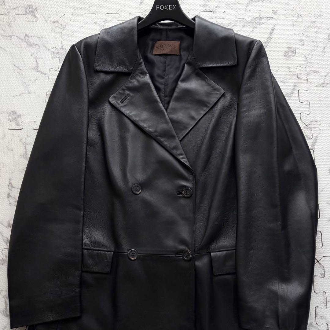 極美品✨LOEWE MADRID ラムナッパレザー ダブルチェスターコート 黒