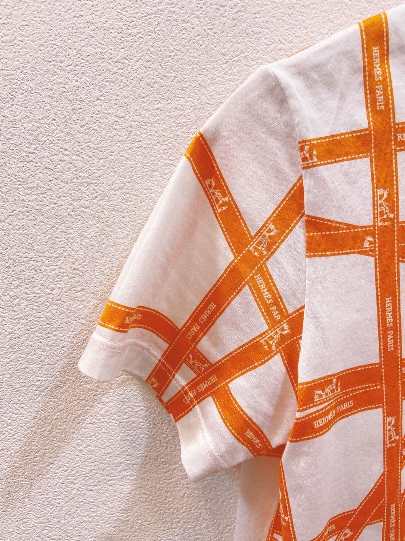 美品◇HERMES エルメス ボルデュック リボン柄 Tシャツ SMサイズ