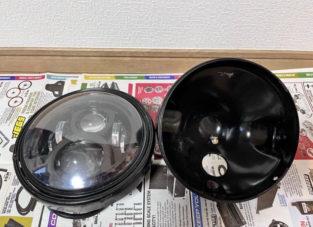LED 丸型ヘッドライト 黒●DICATIドゥカティモンスター　ケース付き●