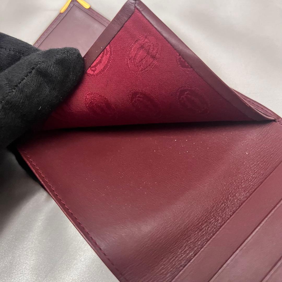 ◇美品◇カルティエ　マストライン　コンパクト財布　がま口　ボルドー×ゴールド