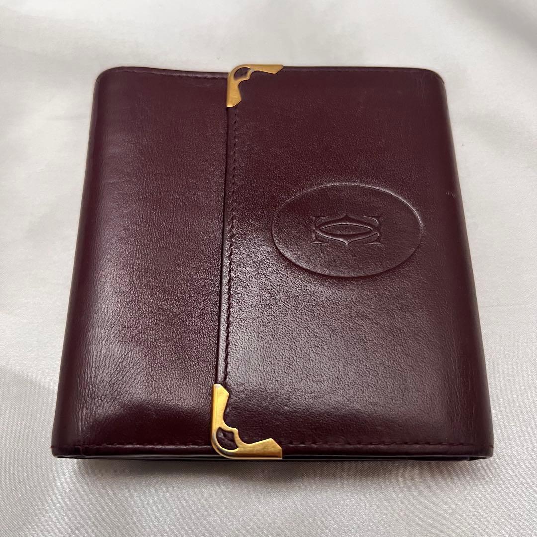 ◇美品◇カルティエ　マストライン　コンパクト財布　がま口　ボルドー×ゴールド