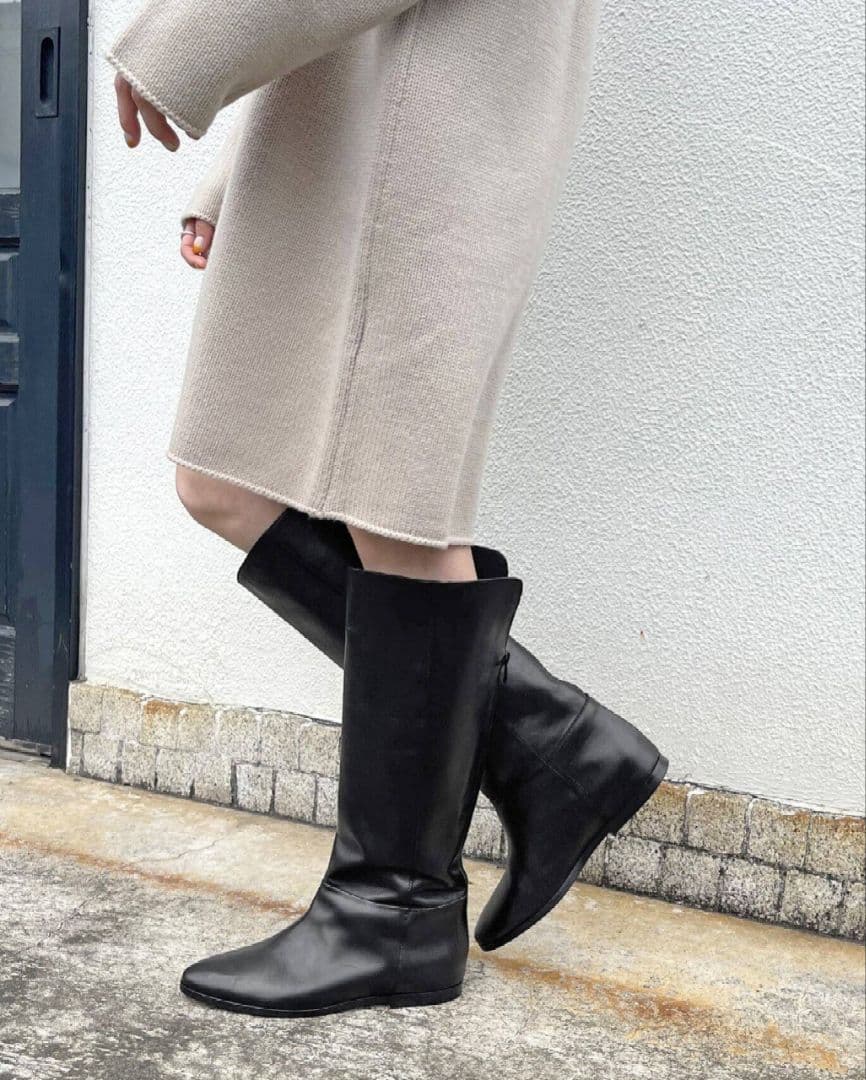 【CORSO ROMA9】ロングブーツ ブラック インヒール レザー 38