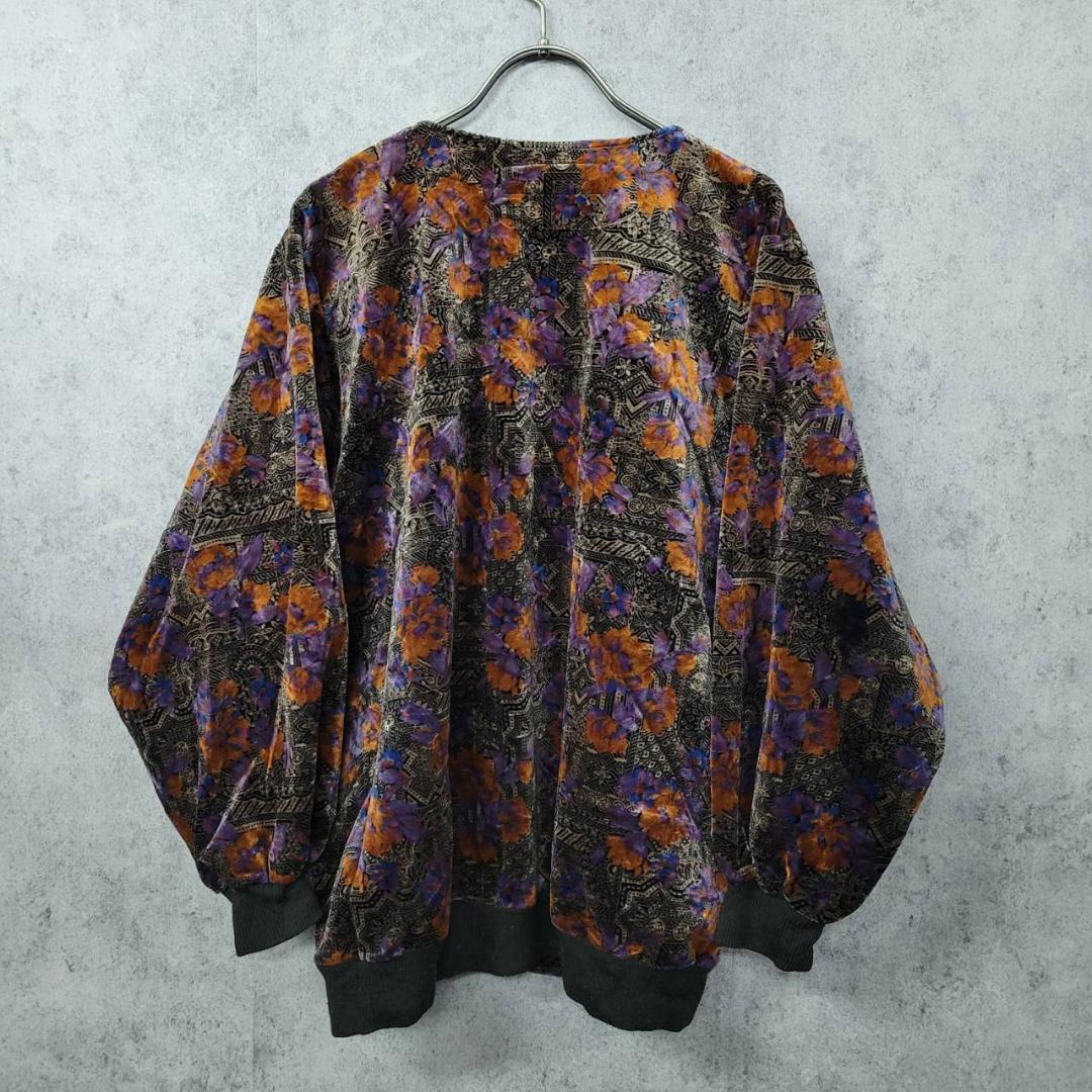 古着 90s イヴサンローラン 刺繍 ベロアジャケット 総柄 ブラック