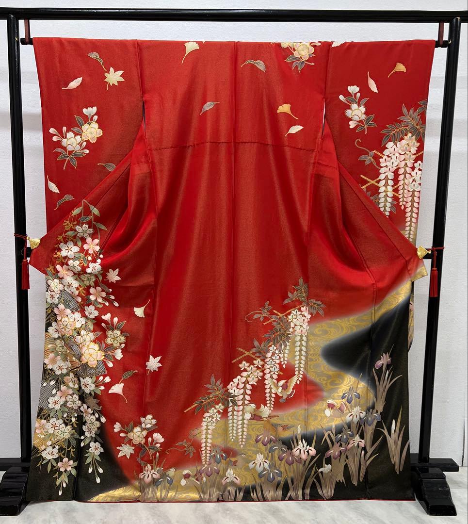 振り袖　フルセット　別誂長襦袢　豪華金彩　成人式　赤　黒　刺繍入り　857