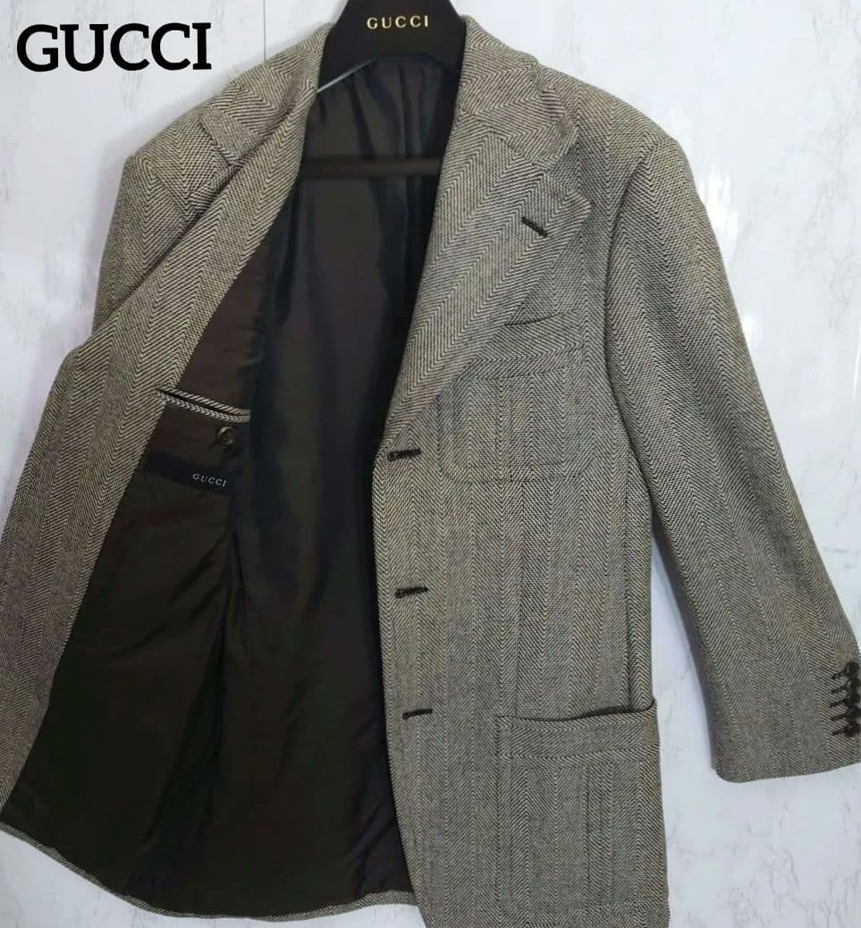 美品【GUCCI】ヘリンボーン/背中ベルト/ハンティングジャケット
