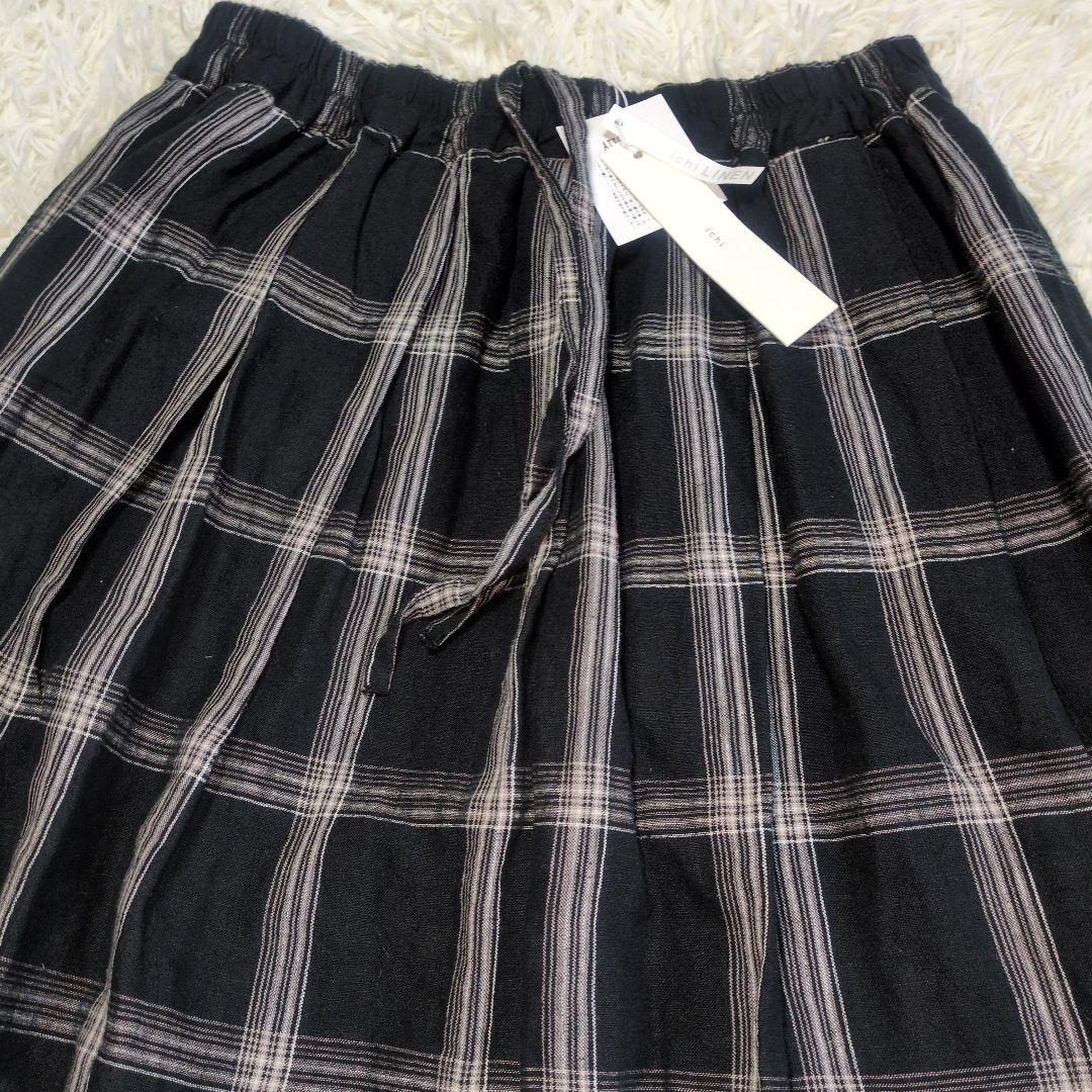 新品タグ付　CHI 　イチ　リネン100　チェック　マキシロング　フレアスカート