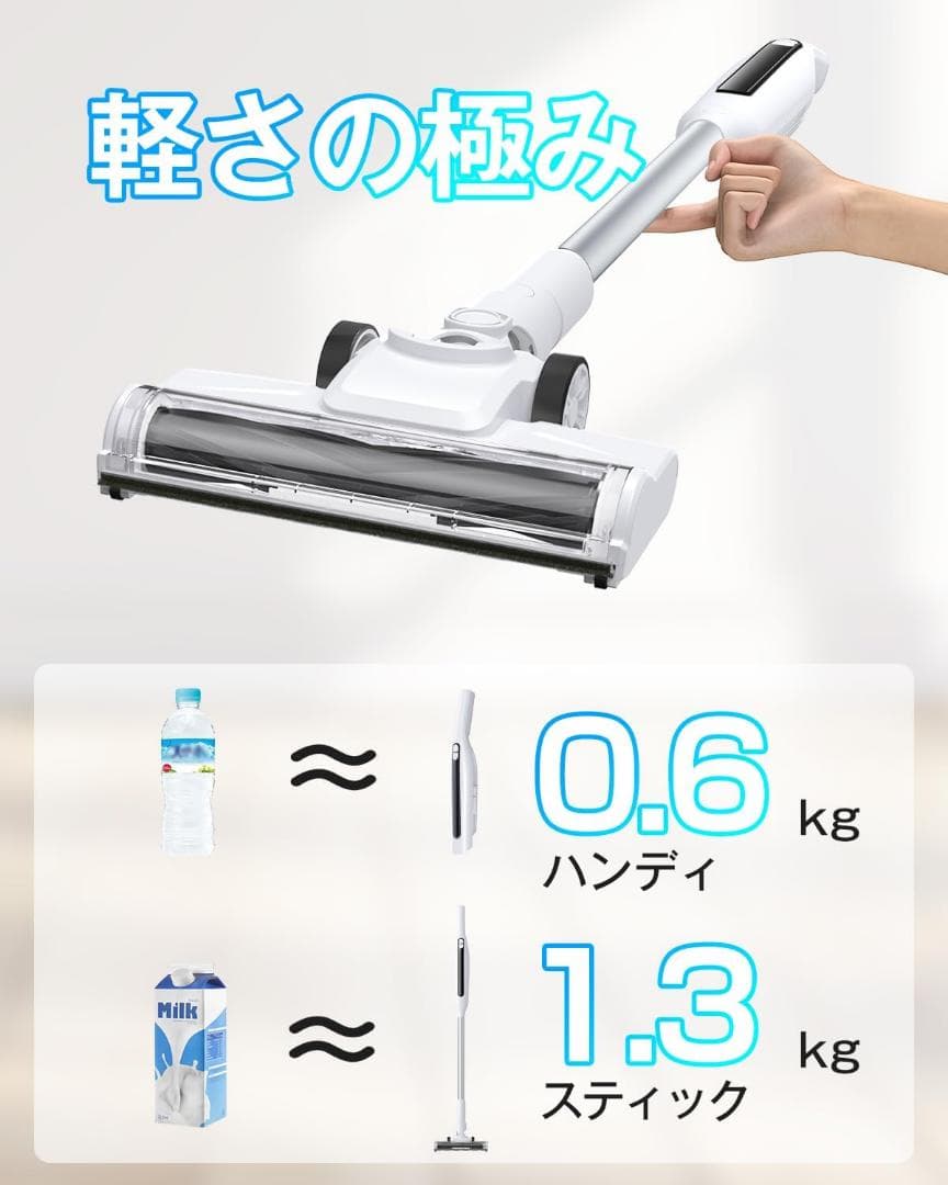 掃除機 コードレス 【2025新登場】55KPa超強力吸引&自立式&LEDライト