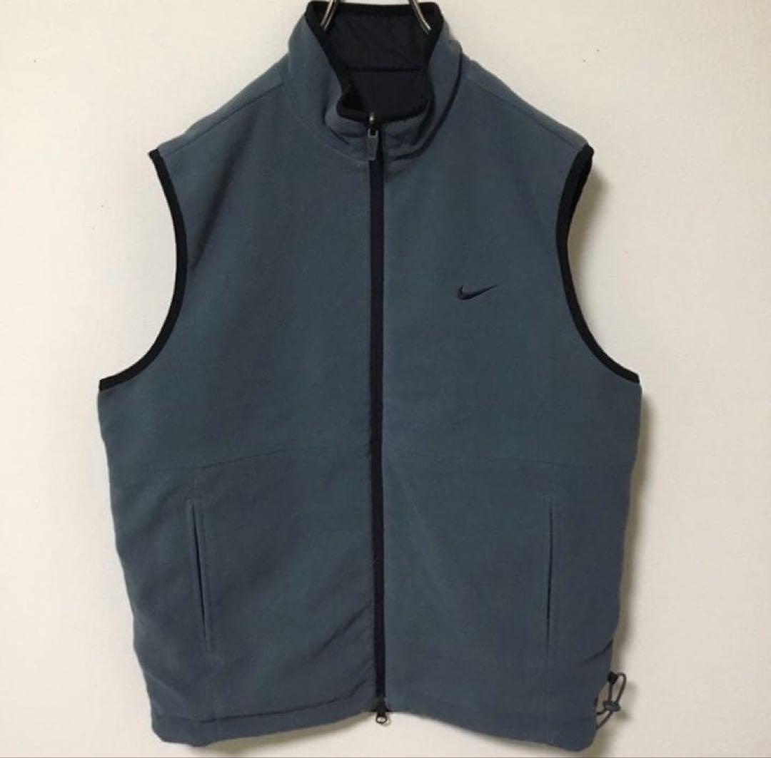 希少リバーシブル！OLD NIKE ロゴ刺繍 ナイロン×フリース ベスト 黒