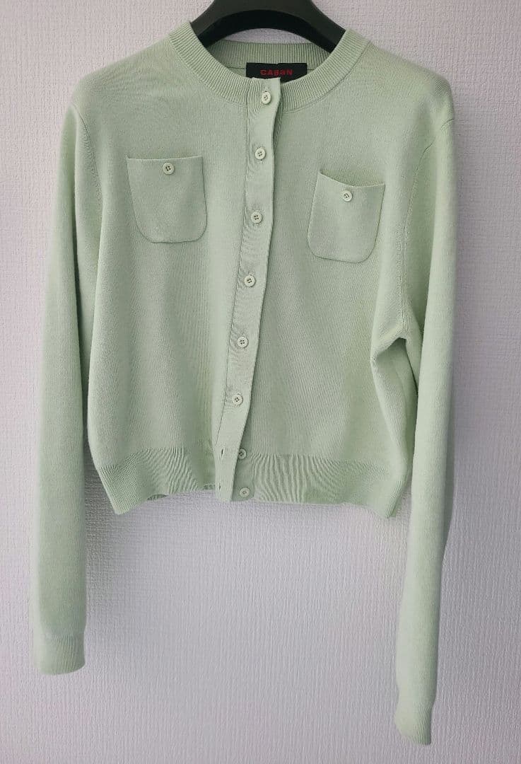 CABaN コットンカシミヤ クルーネックカーディガン XS　ライトグリーン
