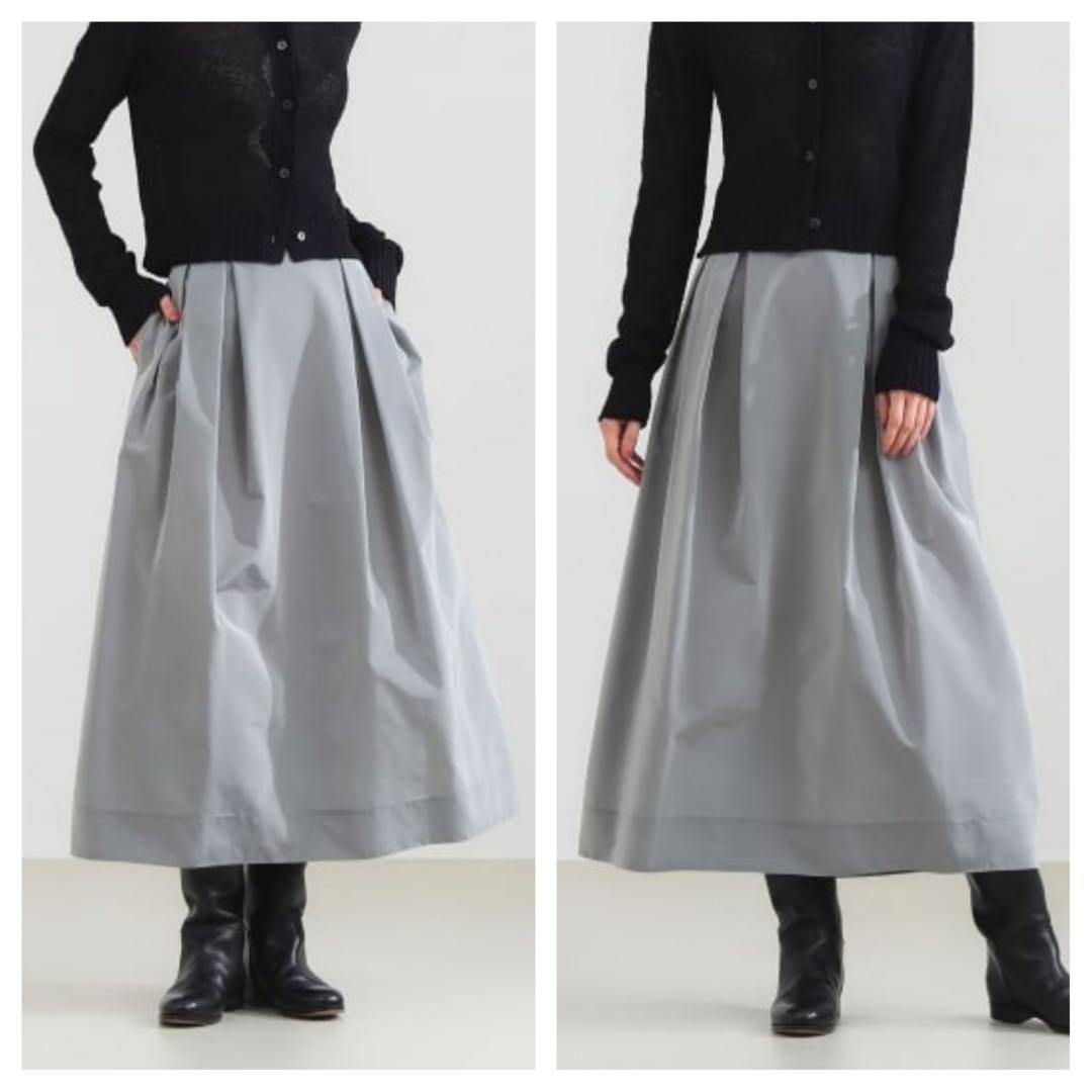 【Demi-Luxe BEAMS】 シルバー タックスカート フレアスカート M