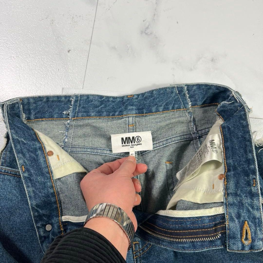 美品 21SS MM6 メゾンマルジェラ クロップドパンツ デニム 切りっぱなし