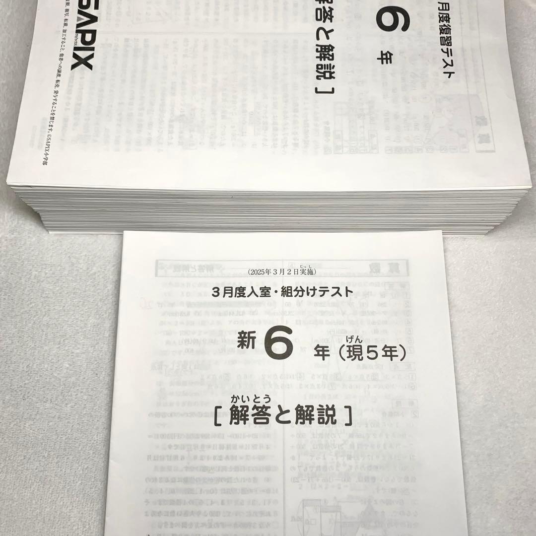 サピックス 6年 フルセット 3月 入室組分け テスト 2025年間テスト 5年