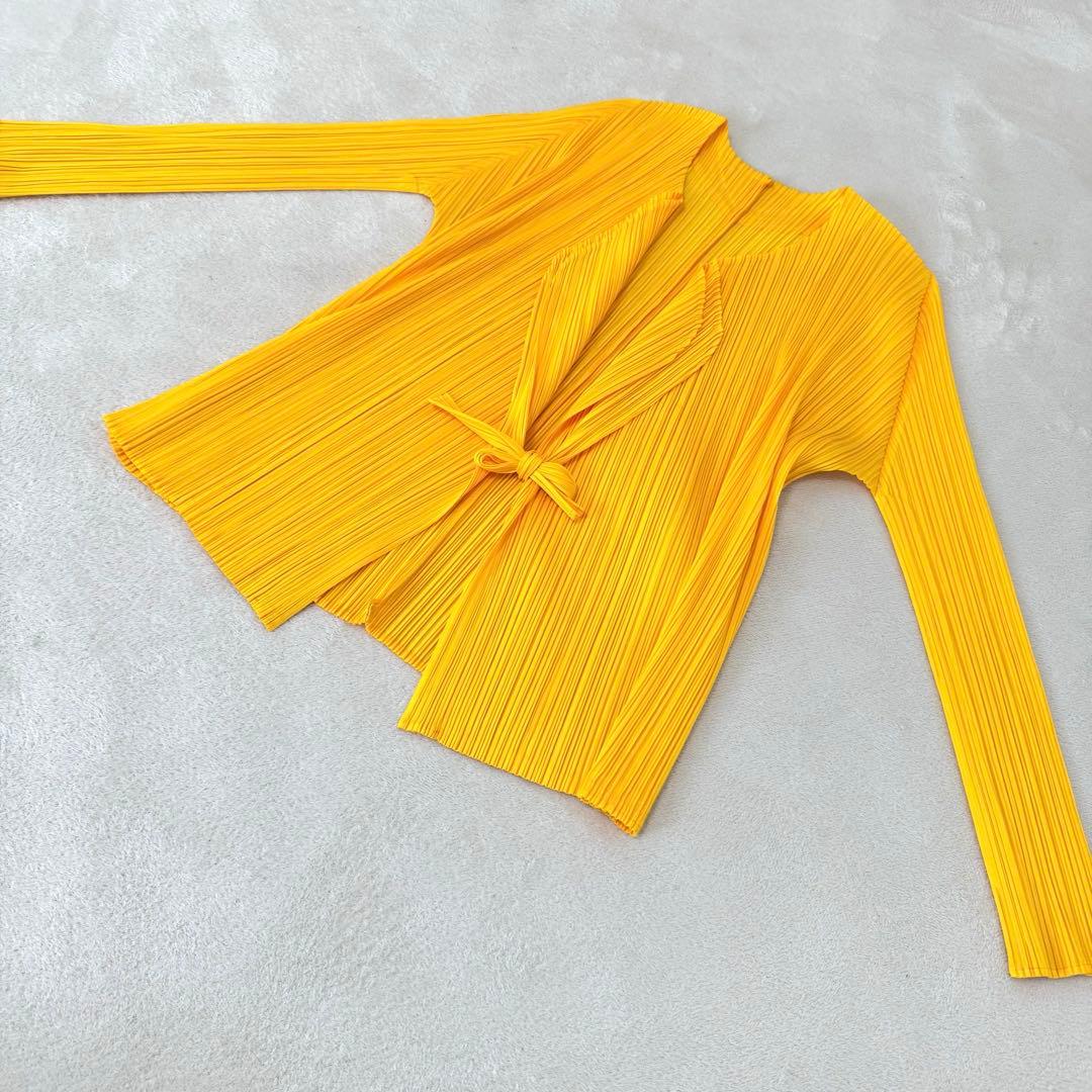 極美品✨PLEATS PLEASE プリーツ　ノーカラー　イエロー　長袖