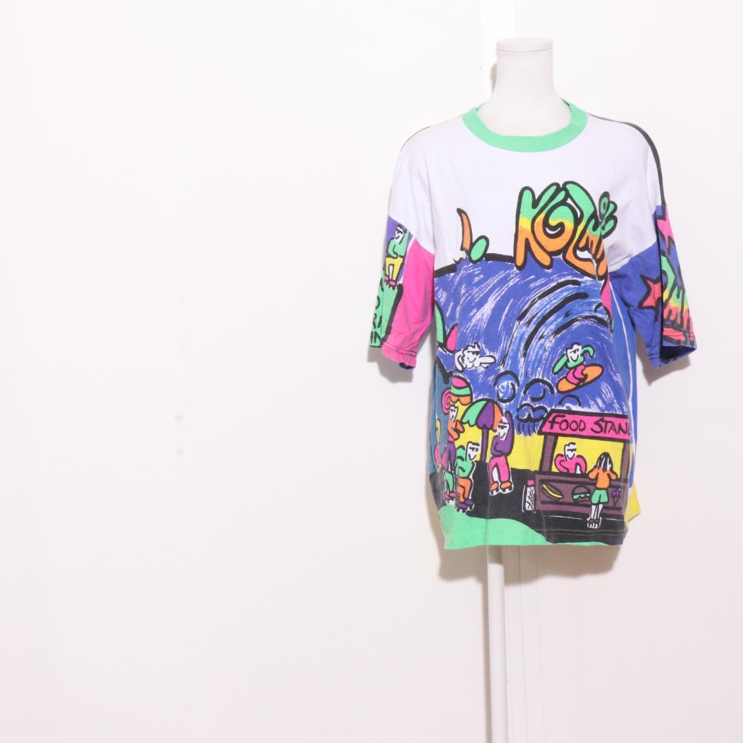 80s USA製 KOZMIK コズミック 総柄Tシャツ L（F61）