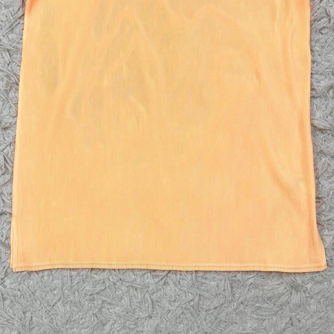 【美品】プリーツプリーズ 半袖 クルーネック カットソー Tシャツ 3 オレンジ