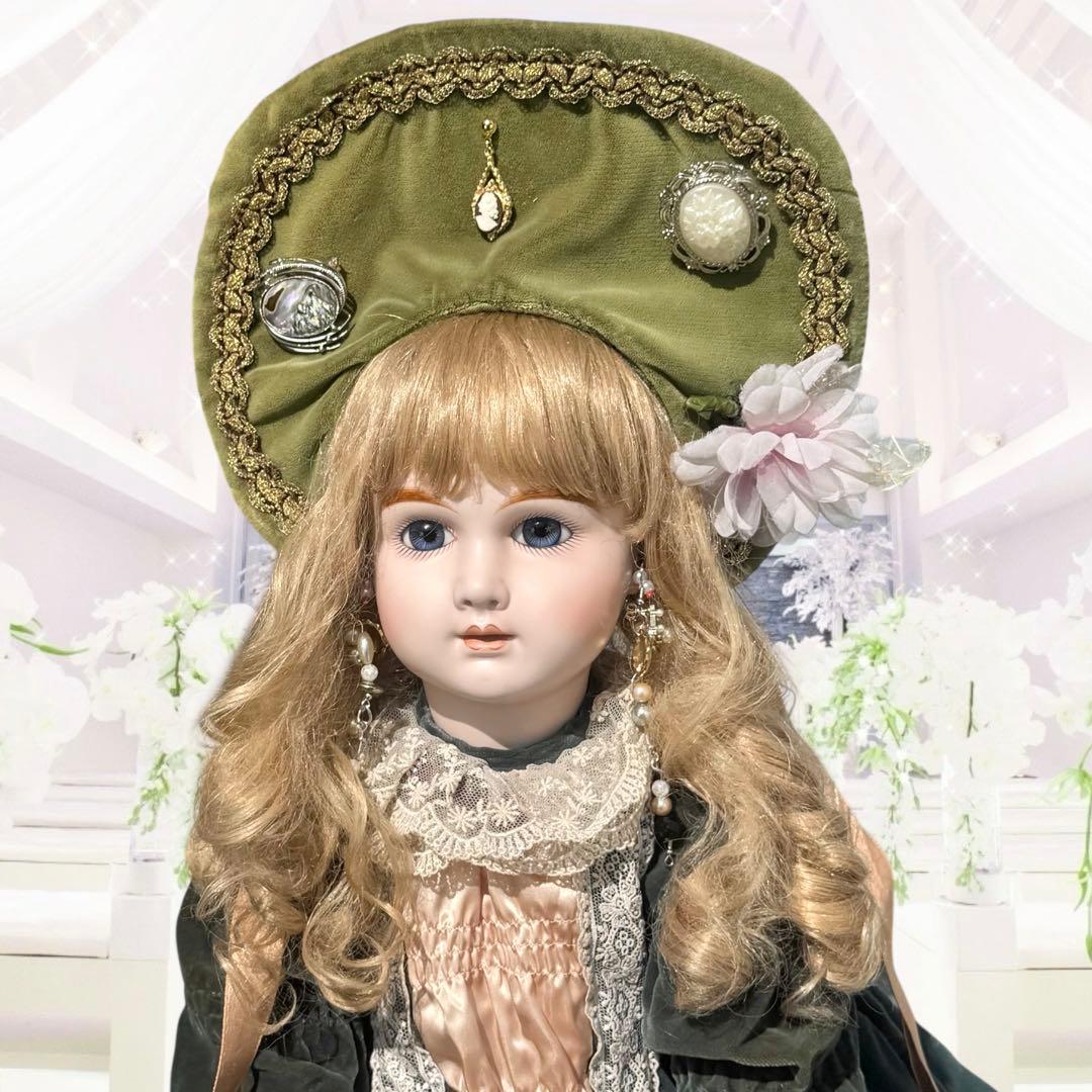 ビスクドール アーテー ピンク ドレス ホワイト 花飾り ボネ 証明書付 カメオ