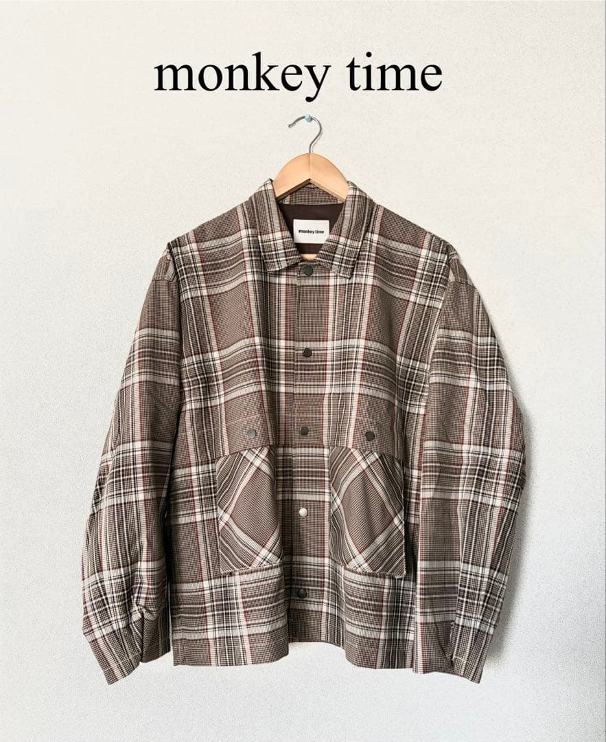 monkey time メンズ チェックジャケット S ベージュ ブルゾン