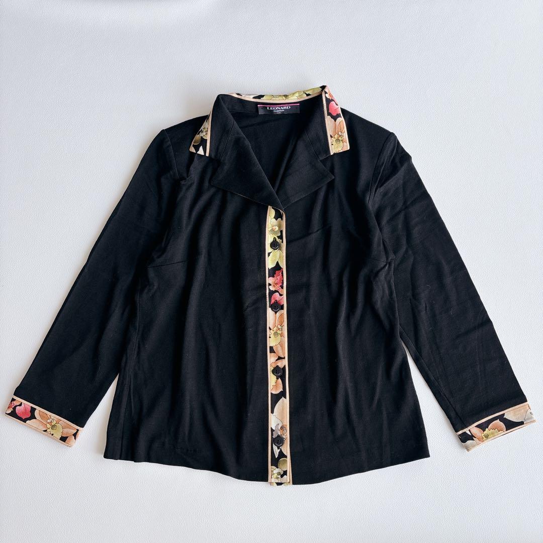 美品✨LEONARD レオナール トップス　ジャケット　シルク混　トリム　黒