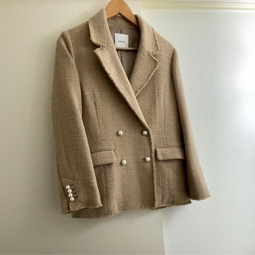 【Spick & Span】ツイード　ダブルブレストジャケット　パール釦　38