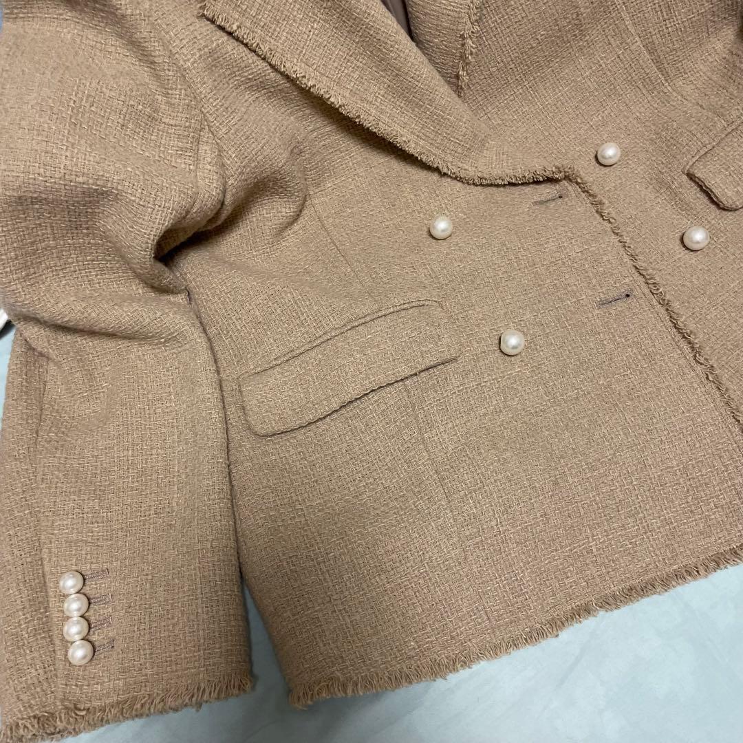 【Spick & Span】ツイード　ダブルブレストジャケット　パール釦　38
