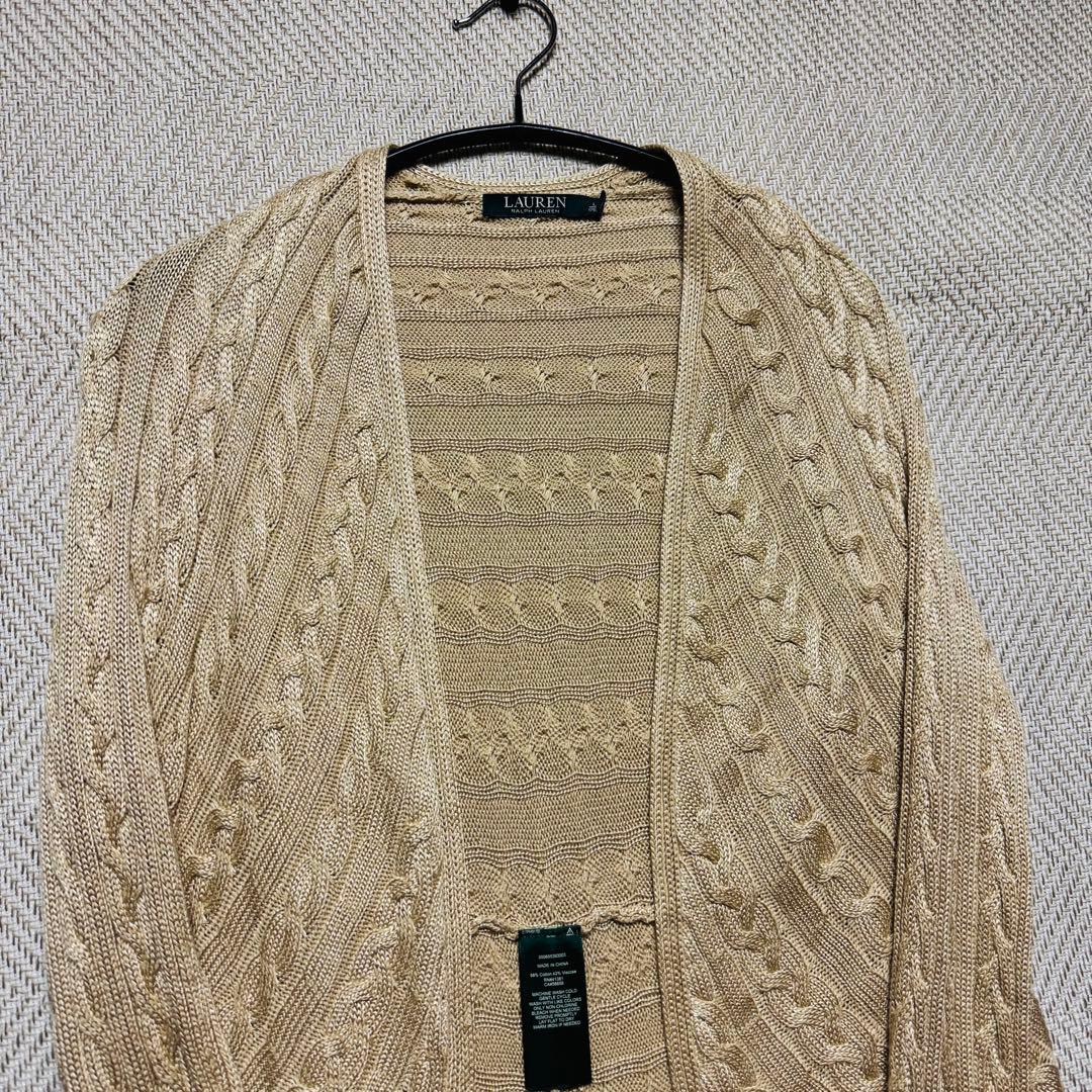 LAUREN ラルフローレン ケーブル編みロングカーディガン Ｌサイズ 美品