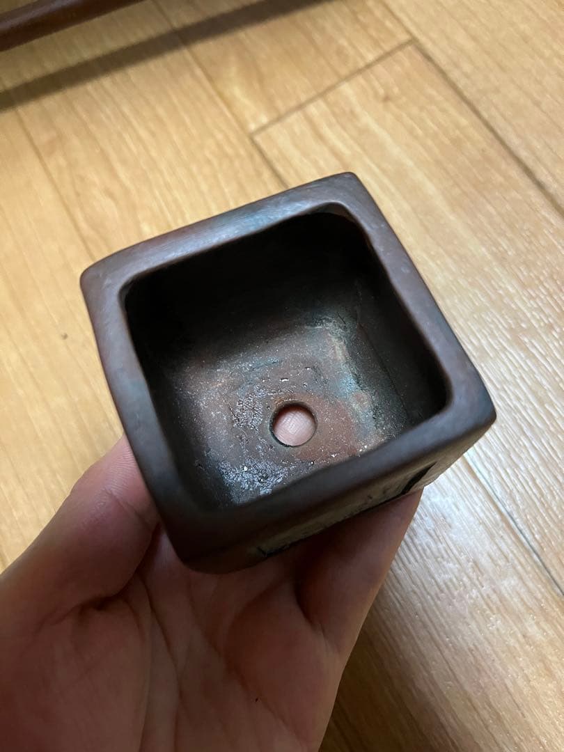 盆栽鉢　時代常滑泥珠釘彫絵付け手作り手捻りミニ盆栽鉢正方鉢山野草植木鉢インテリア