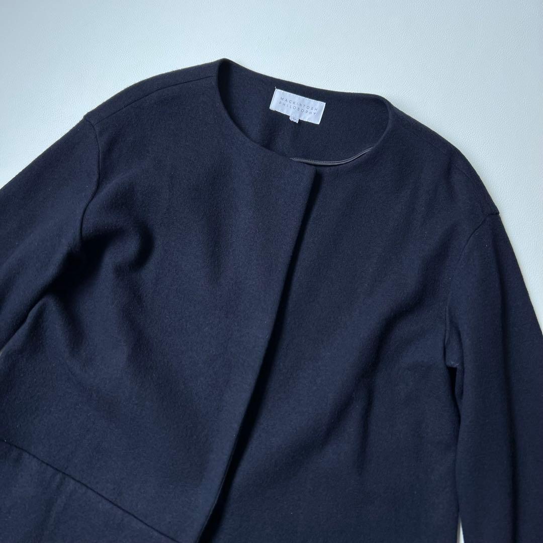 良品　MACKINTOSH マッキントッシュ　ロングコート　ノーカラー　ネイビー