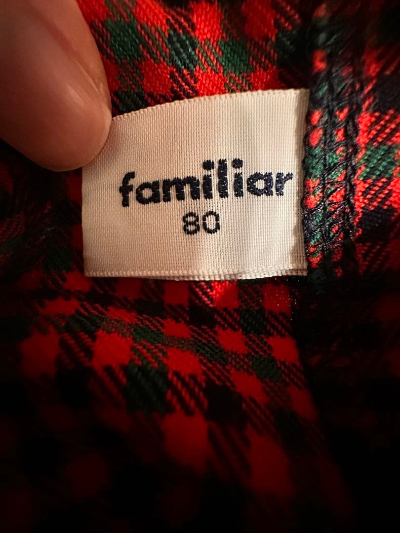 ファミリア　赤チェック　長袖ワンピース　フォーマル　８０　現行品