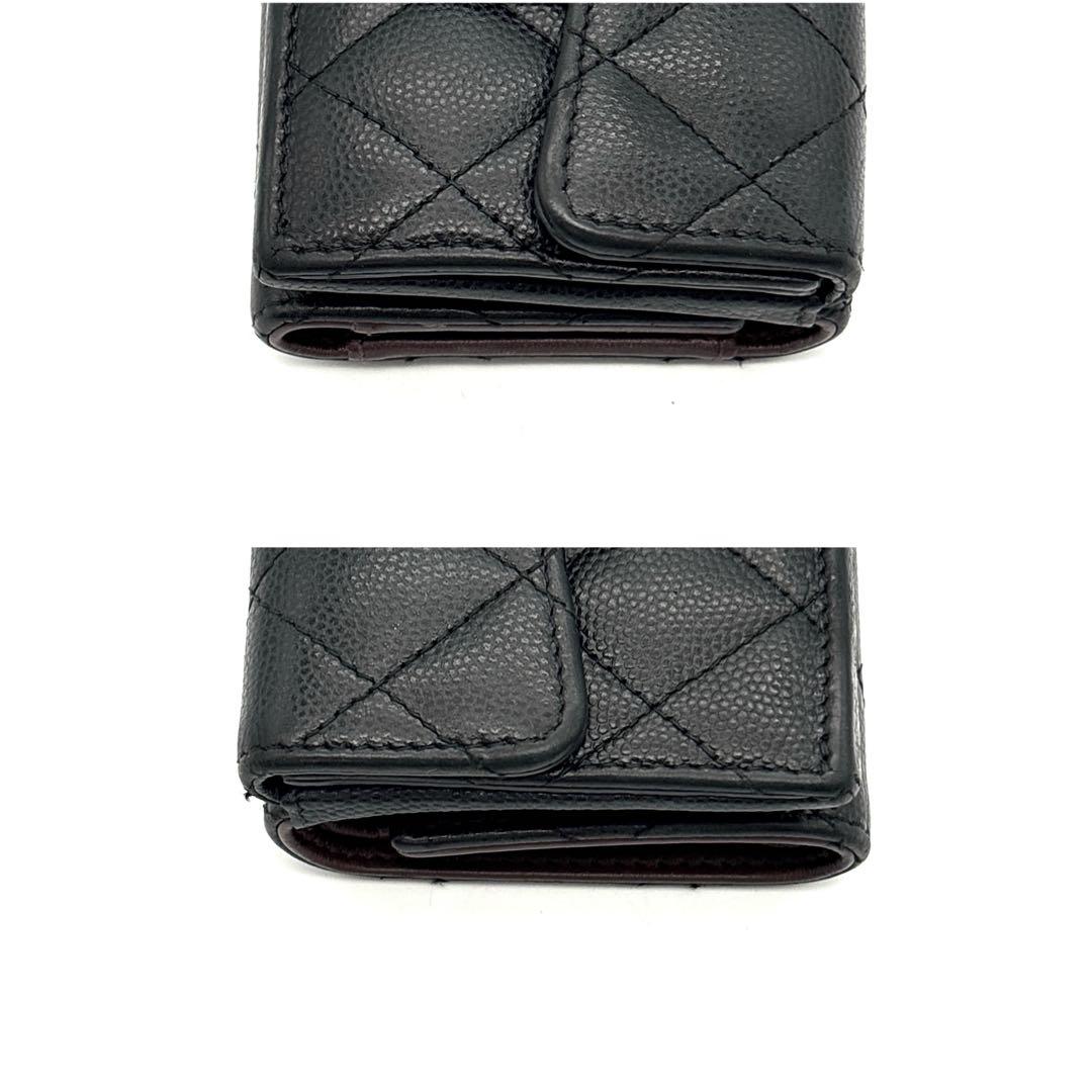 極美品◆CHANEL 三つ折り財布 キャビアスキン マトラッセ 黒 32番台