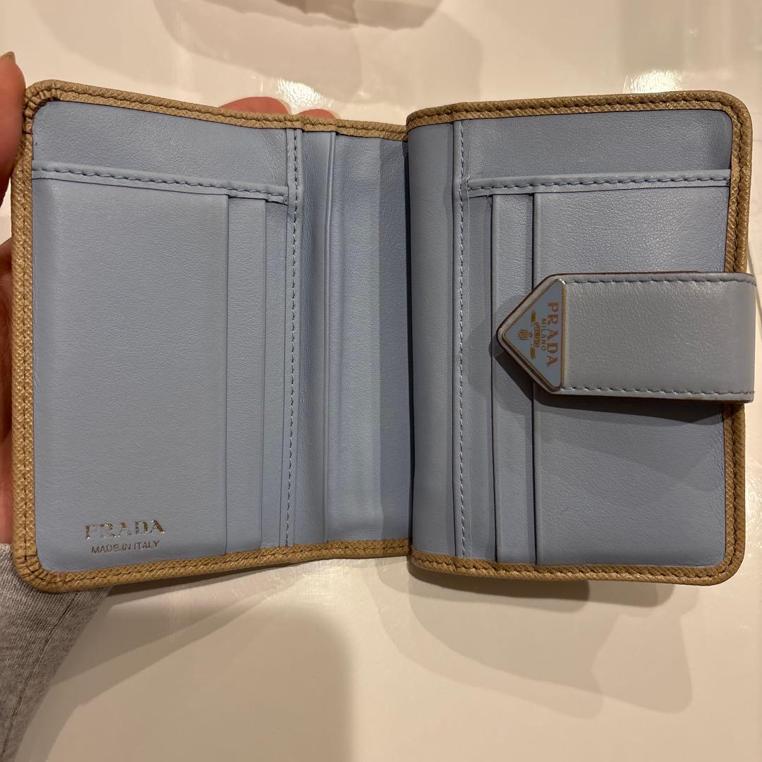 PRADA 二つ折り財布 ベージュ/ブルー
