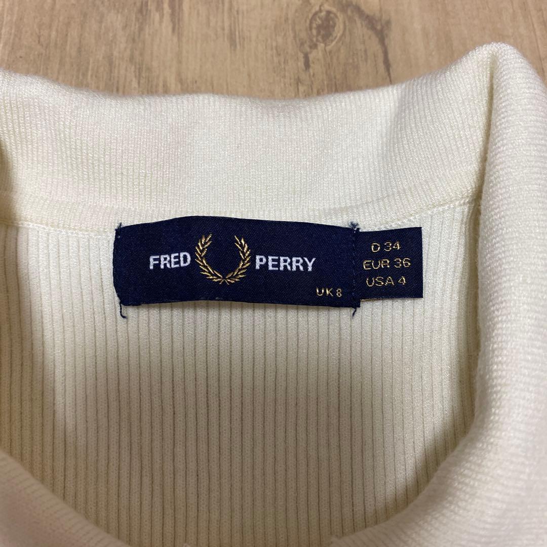 FRED PERRY ホワイト長袖ポロシャツ UK8