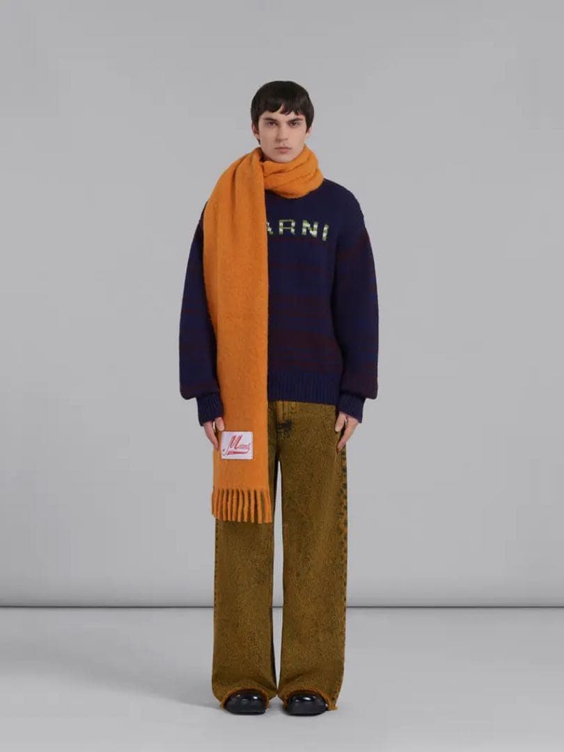 【新品未使用タグ付き】MARNI マルニ 定番ロゴマフラー オレンジ アルパカ