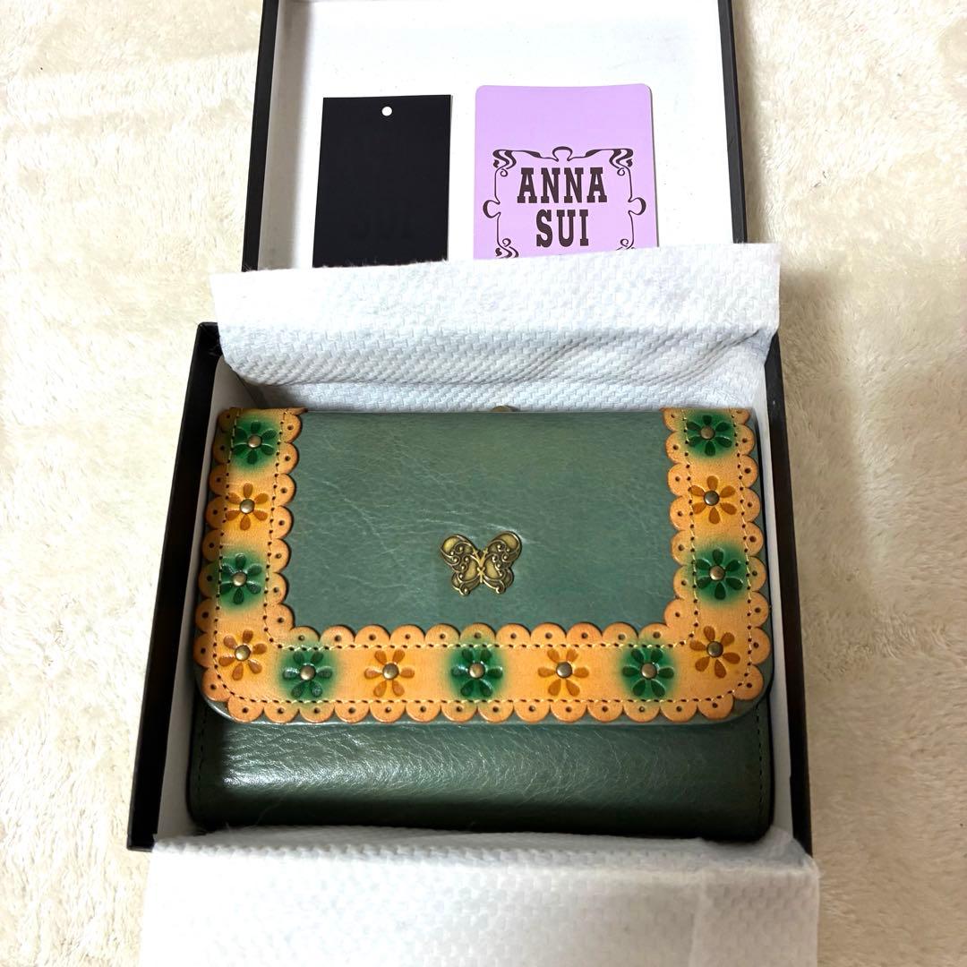 【最終価格】定価13650円ANNA SUI がま口 二つ折り財布 牛革レザー