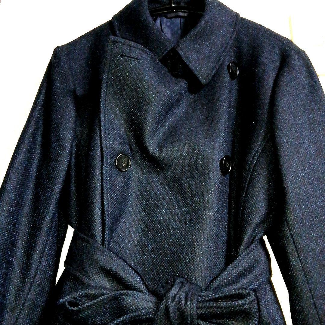 新品　ロングコート　ヒルトン　カシミヤ混　ネイビー　Mサイズ