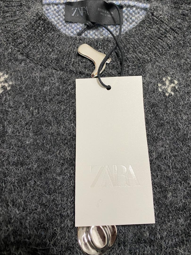 新品 ZARA ジャカードニットボタンカーディガン M 馬柄セーター