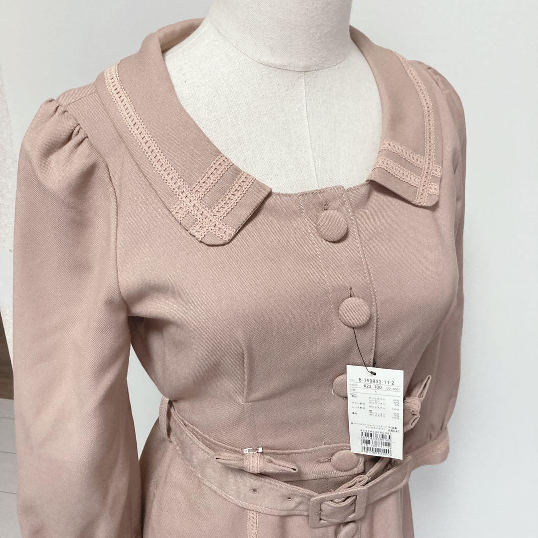 【未使用タグ付き】ウィルセレクション　くすみピンク　ワンピース　コート　リボン