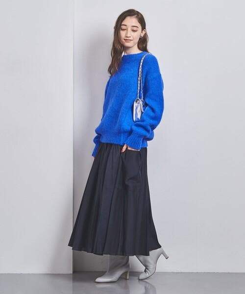 UNITED ARROWS オーガンジー ポケット プリーツスカート ネイビー