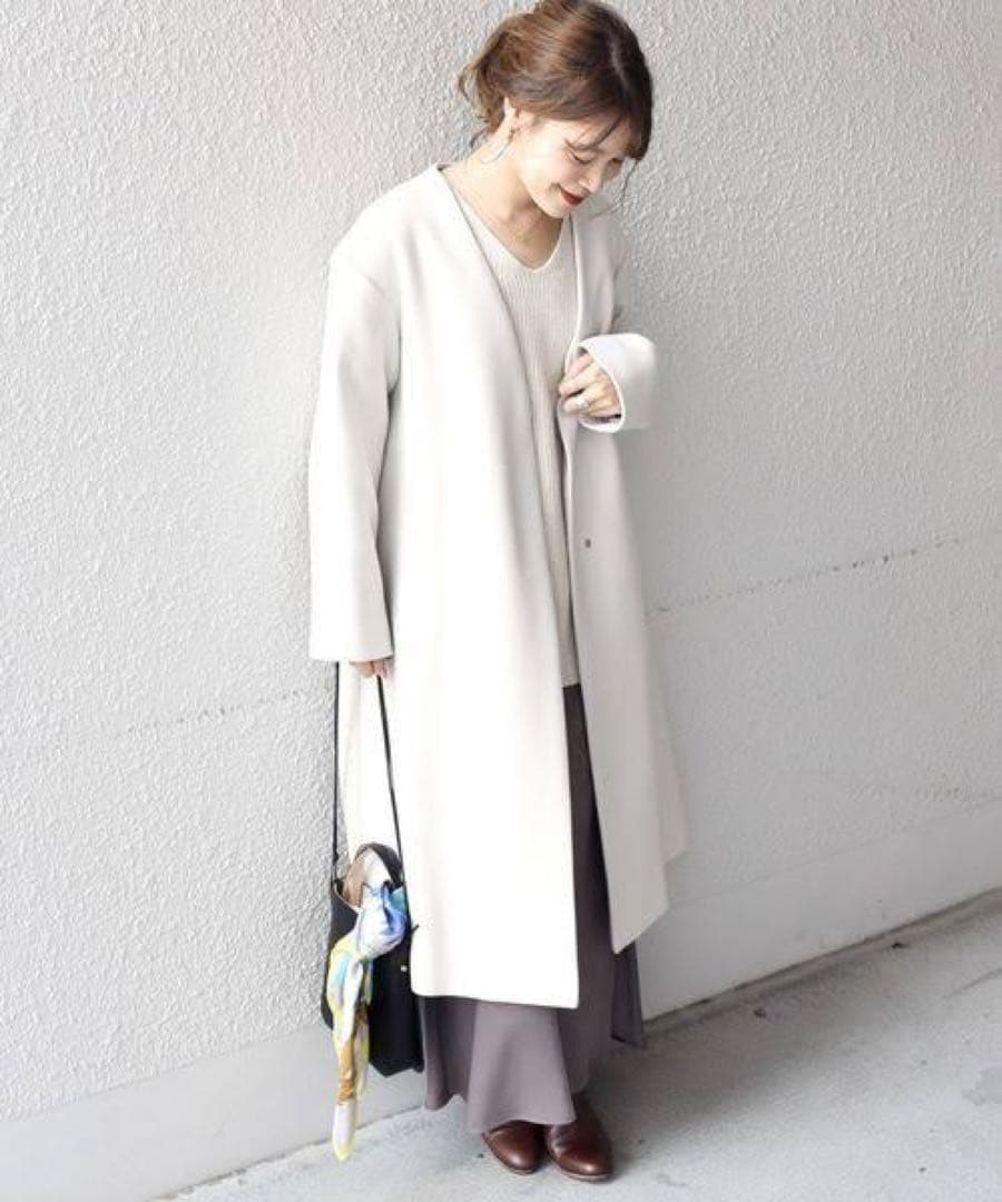 SHIPS シップスBELLANDI ノーラペルコート 白 40