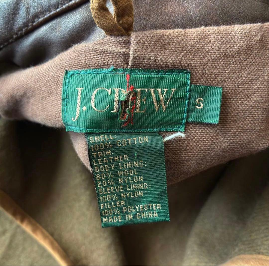 襟レザー　90s J.CREW カバーオール　ライナー付き ジャケット　巨人タグ