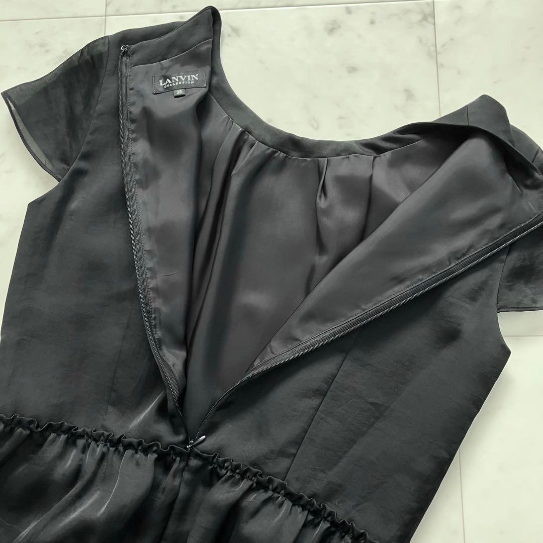 ランバンコレクション ワンピース 黒 ティアード 38