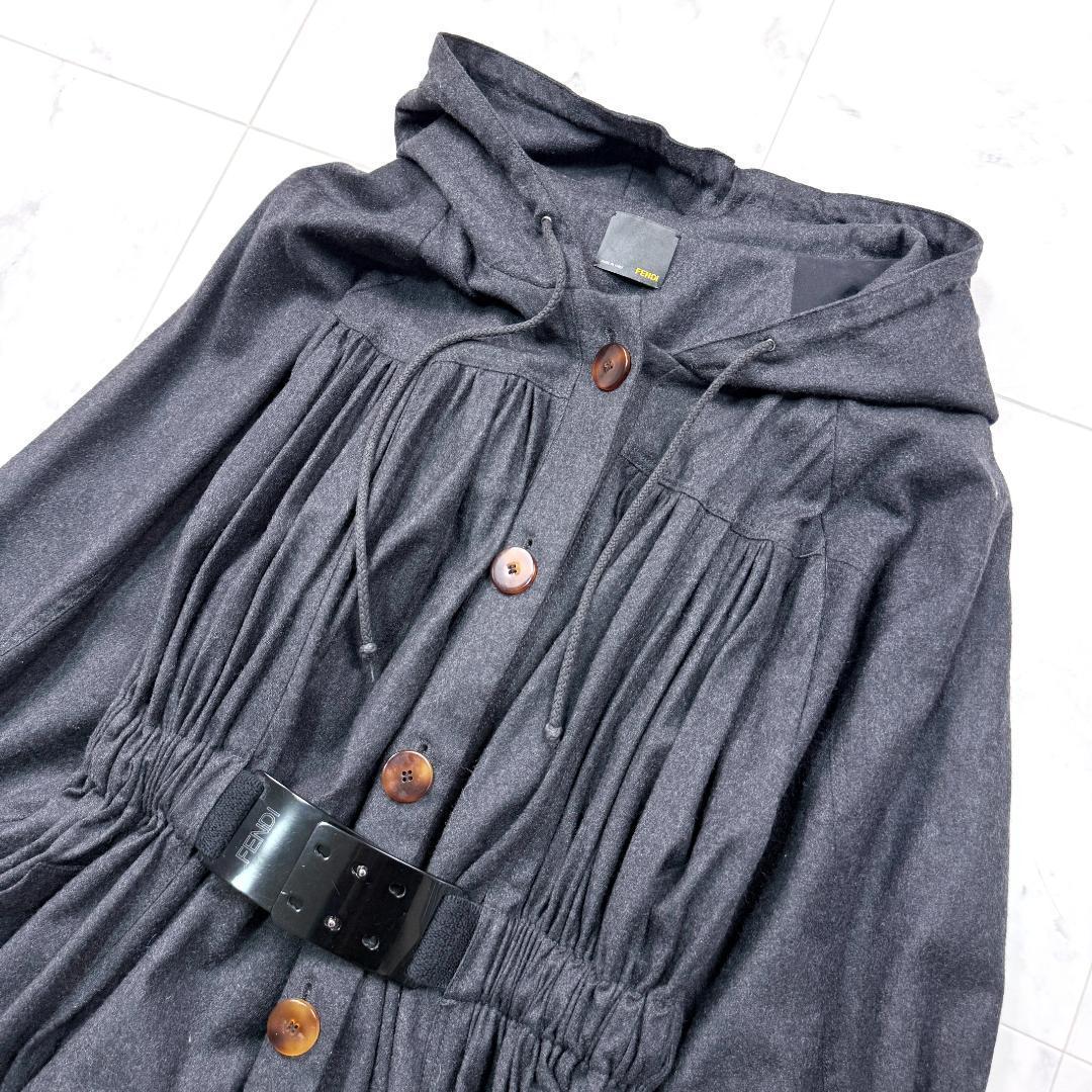 現行 FENDI フェンディ ベルテッドコート ロゴベルト フード