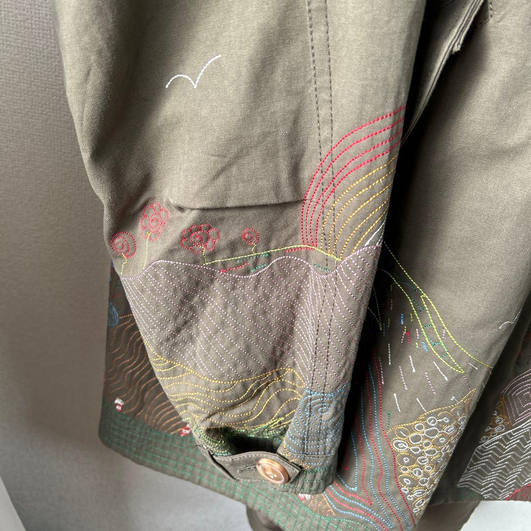 美品　ゴースロ-キャラバン コットン/ナイロンパネル刺繍モッズコート着用２回