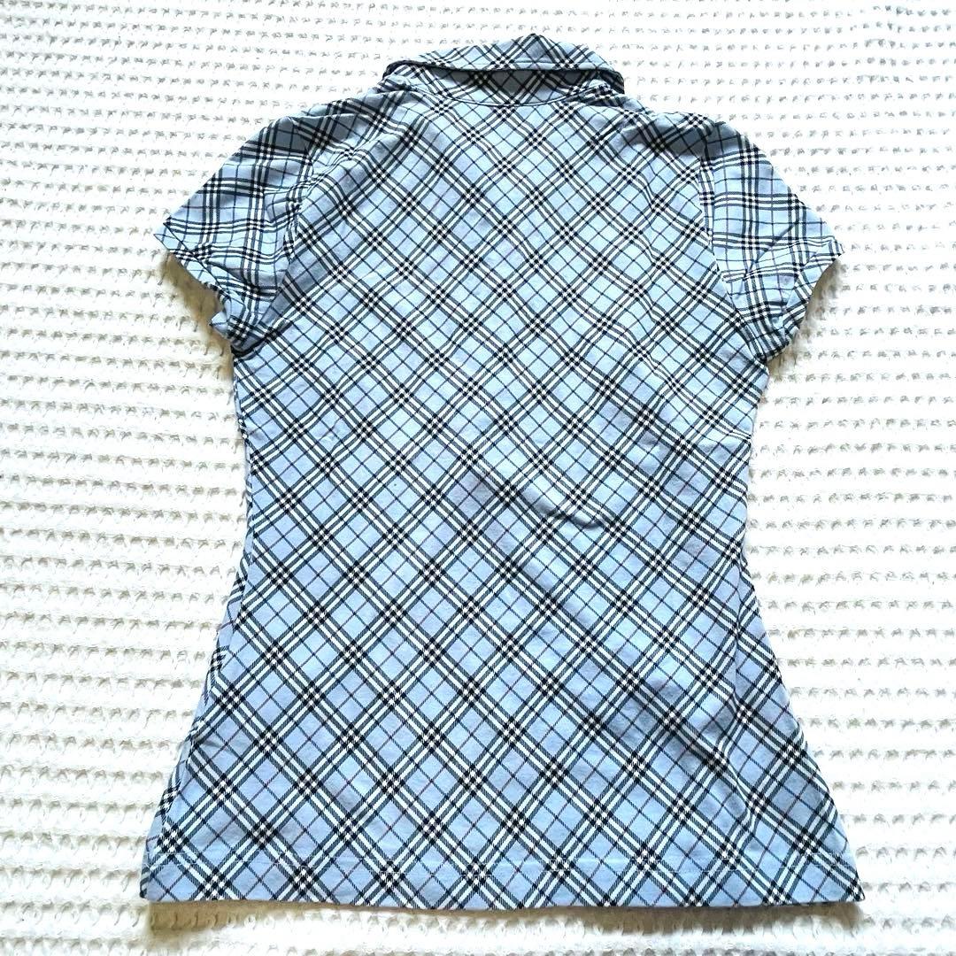 希少カラー バーバリーブルーレーベル ノバチェック ポロシャツMロゴ刺繍 水色