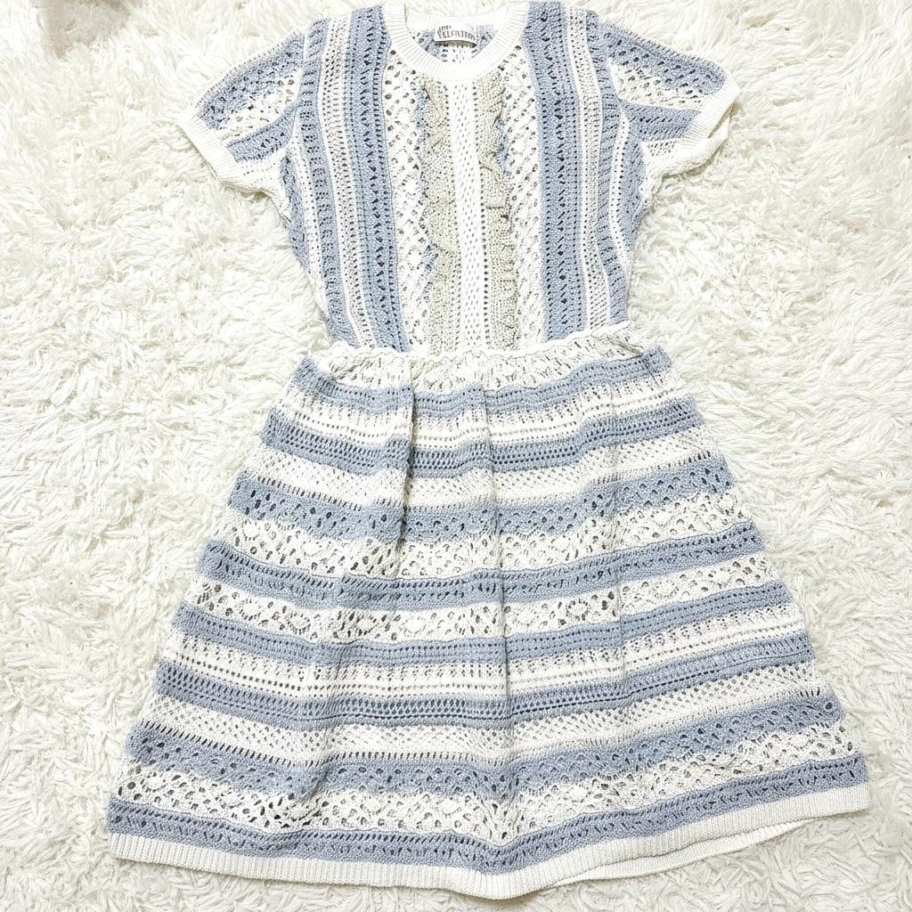 新品未使用⭐️レッドヴァレンチノ 鍵網ニット ワンピース レース 白 水色 S